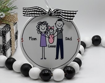 Parents with Baby Personalized Stick Figure Ornament/Personalized New Baby/Personalized Parents Ornament