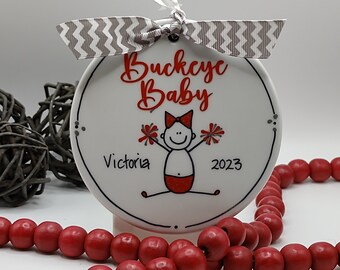 Buckeye Baby (boy or girl) or Toddler Personalized Stick Figure Ornament