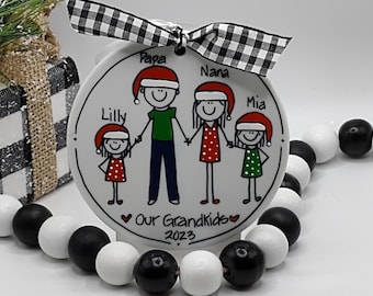 Family 2-5 People/Grandkids Christmas Personalized Stick Figure Ornament/Personalized Family Ornament/Custom Family Ornament