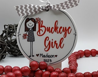 OSU Buckeye Girl Personalized Stick Figure Ornament