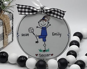 Soccer Player & Goalie w/Team Colors Personalized Ornament