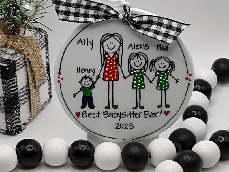 Babysitter/Nanny/Au Pair 2-5 People Personalized Stick Figure Ornament/Personalized Babysitter/Personalized Nanny Ornament 4