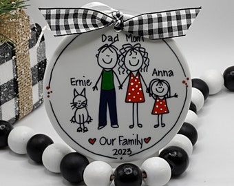 Family 2-5 People Personalized Stick Figure Ornament