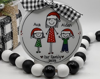 Single Parent 2-5 People Personalized Stick Figure Ornament/Personalized Single Parent Ornament/Custom Single Parent Ornament