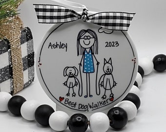 Dog Lover or Dog Walker Personalized Stick Figure Ornament