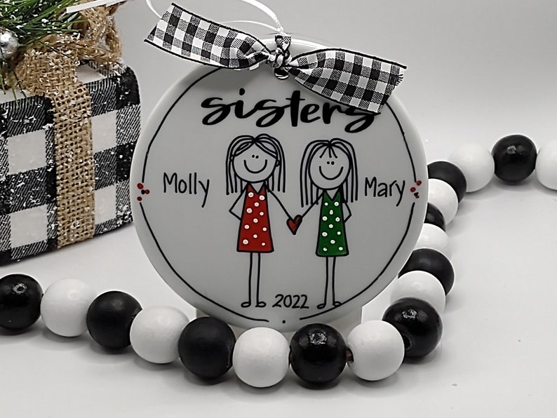 Sisters 2-5 People Personalized Stick Figure Ornament/Personalized Sisters Ornament/Custom Sisters Ornament Bild 1