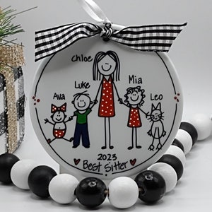 Babysitter/Nanny/Au Pair 2-5 People Personalized Stick Figure Ornament/Personalized Babysitter/Personalized Nanny Ornament 5