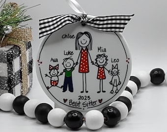 Babysitter Nanny (2-5 People) Custom Personalized Stick Figure Ornament/Personalized Babysitter/Personalized Nanny Ornament