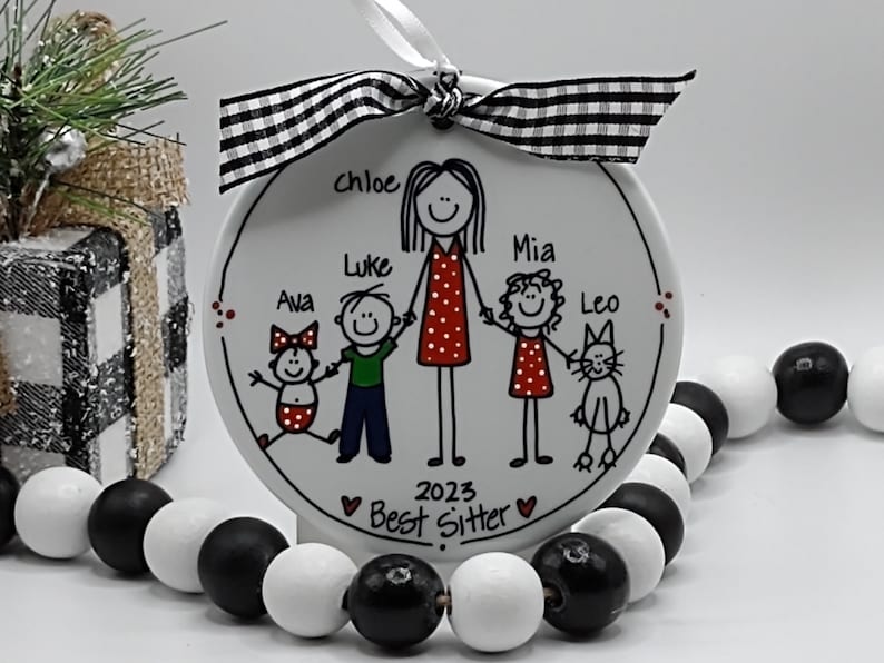 Babysitter/Nanny/Au Pair 2-5 People Personalized Stick Figure Ornament/Personalized Babysitter/Personalized Nanny Ornament 5