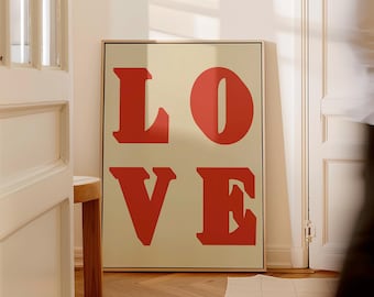 Love Red Wall Art |Digital Home Decor|Modern Typography Print|Romantic Decor|Instant Download|Red Minimalist Art|Boho Gallery Wall|Gift