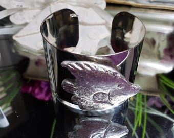 Cute Blowfish & Polished Pewter Cuff Silver Bracelet Jewelry, Gift for Women and Girls, Great Christmas Gift