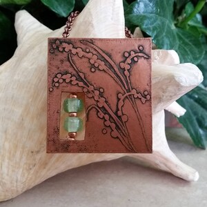 Copper Necklace, Acid-Etched, Free-Hand Etching, Oxidized, Rolo Chain