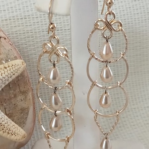 14K Yellow Gold GF Teardrop Faux Pearl Earrings