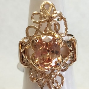 Champagne Oval CZ 14K Yellow Gold GF &#39;Silk fit&#39; Ring - sz 7
