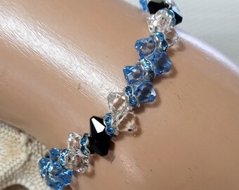 Swarovski Crystal Bracelet  Black, Blue, and Clear