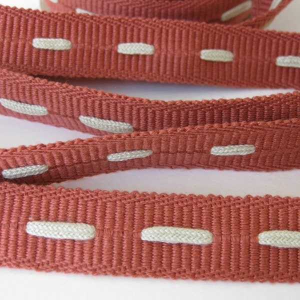 Vintage Trim Burnt Orange Coral Ivory invoeging Twill lint katoen Japan 3/4 inch rib0083 (2 yards)