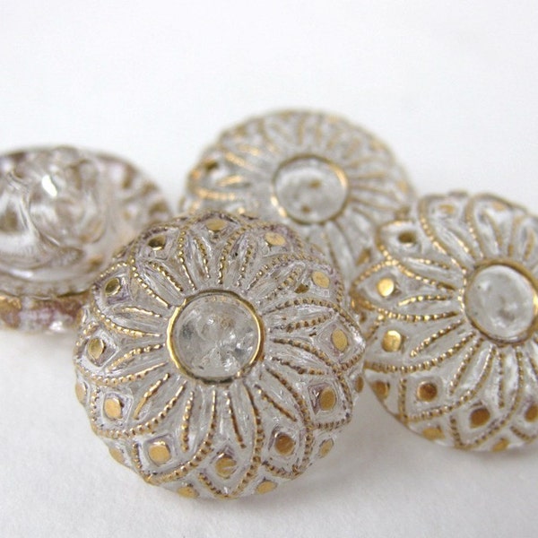 Vintage Buttons Glass Flower Gold Crystal Clear Czech 14mm but0143 (4)