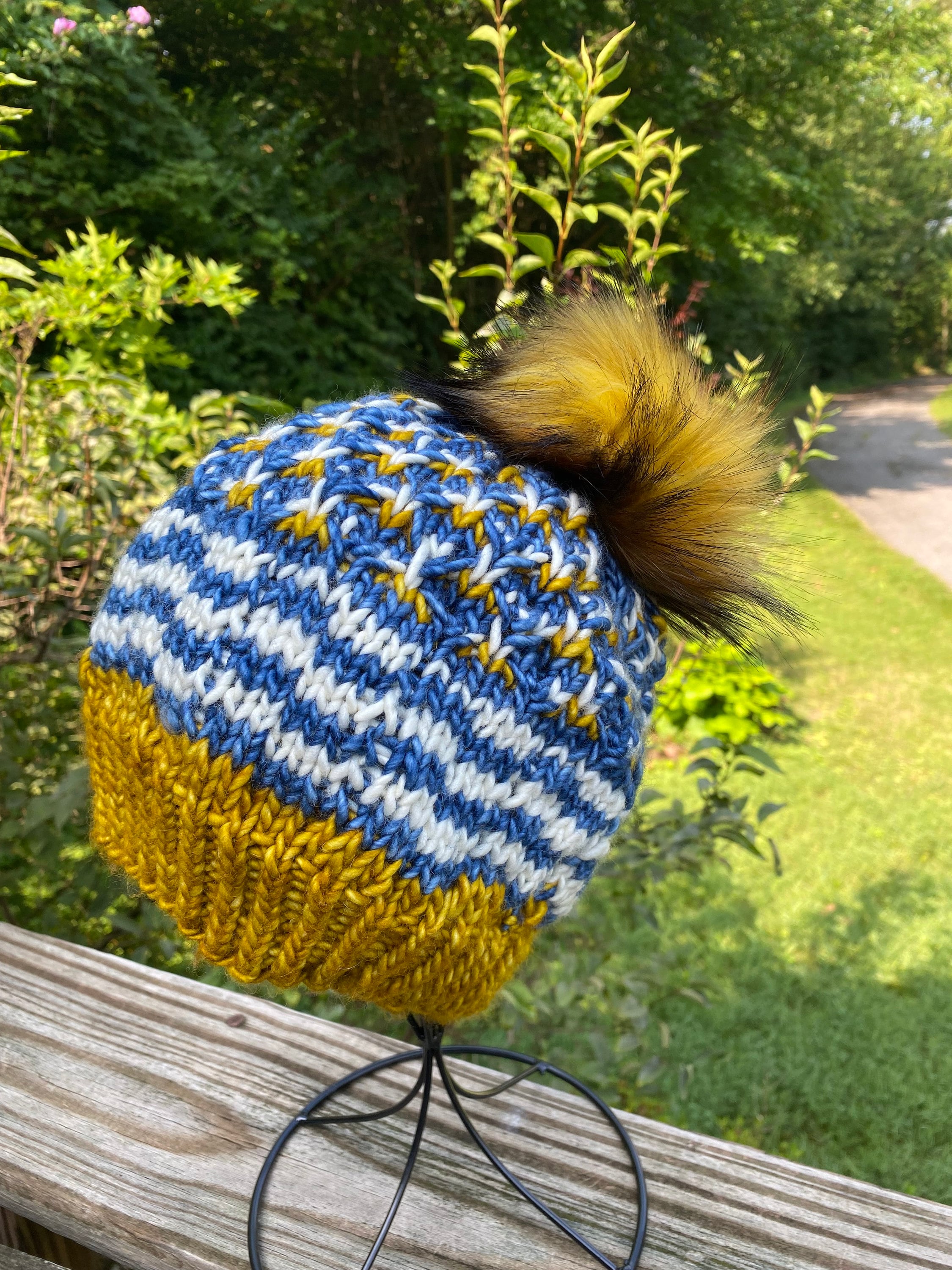 Adult Hand Knit Merino Wool Hat, Starry Night Beanie With  display picture 3