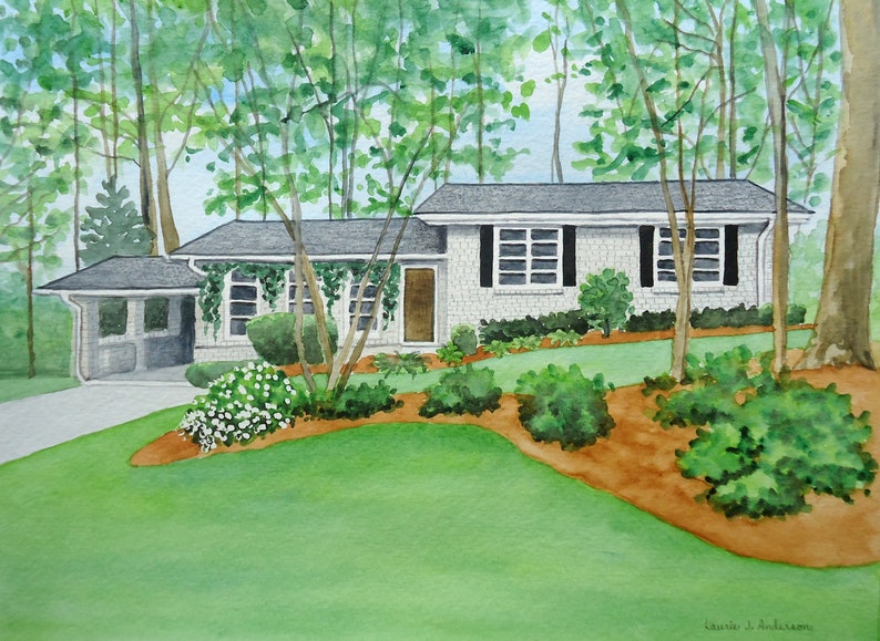 11x14 House portrait watercolor custom original art painting image 3