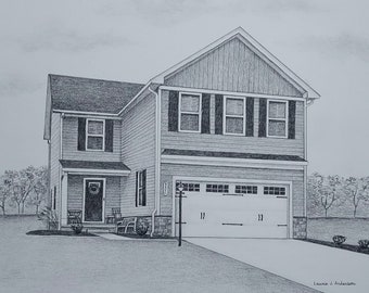 11x14 House Portrait Sketch Graphite Pencil drawing of your home with mat