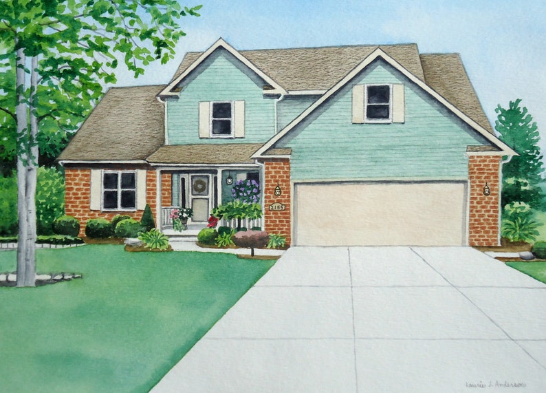 11x14 House Portrait Watercolor painting custom original art including mat image 3