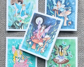 Watercolor Fairy Note Cards, set of 5, whimsical, greeting cards with envelopes