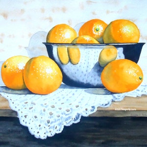 Art print Kitchen bowl of oranges, 8x10 with mat
