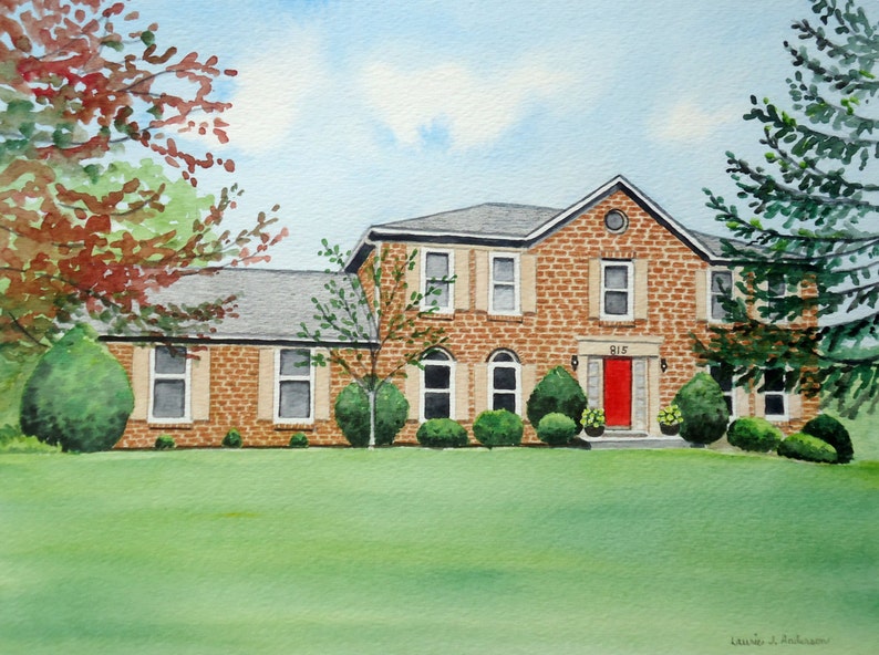 11x14 House Portrait Watercolor painting custom original art including mat image 4