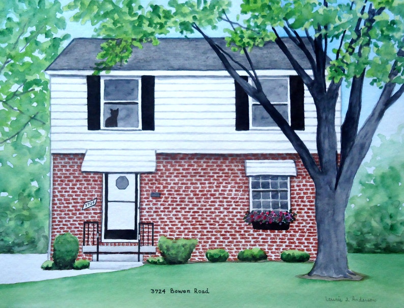 11x14 House Portrait Watercolor painting custom original art including mat image 1