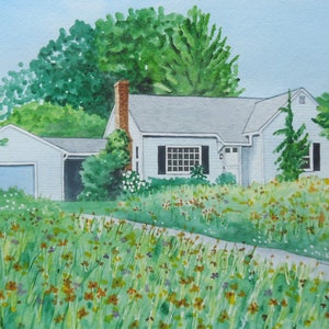 House Portrait Watercolor painting custom original art 11x14 with mat