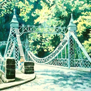 Art print Silver Suspension Bridge in Mill Creek MetroParks Youngstown, Ohio, 8x10 with mat