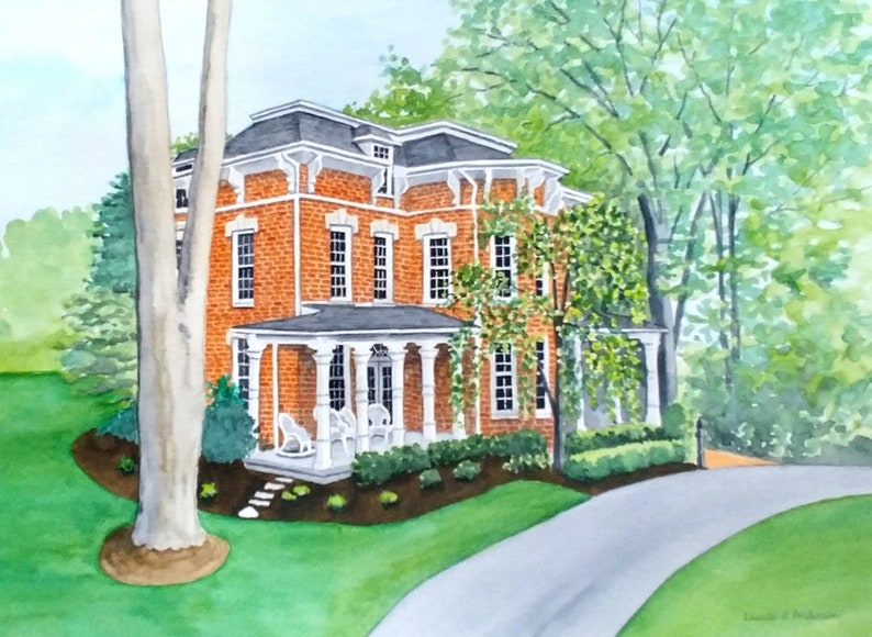 11x14 House portrait watercolor custom original art painting image 1