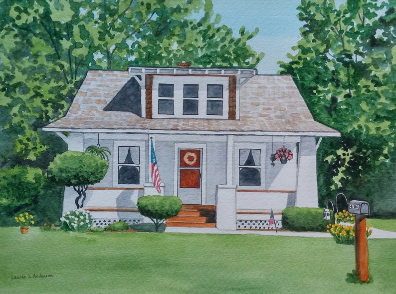 11x14 House portrait watercolor custom original art painting image 4