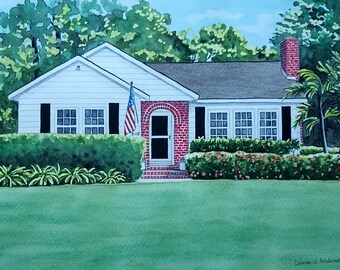 11x14 House Portrait Watercolor custom art from your photo 11x14 including mat