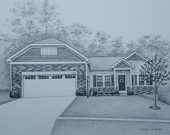 11x14 House Portrait Sketch in graphite/pencil of your home