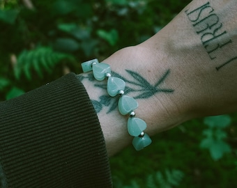 Bracelet •Kokoro• Aventurine hearts and silver in a boho look