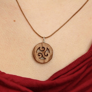 Irish Elm Triskelion Pendant, Handcarved Triple Spiral Celtic Necklace, Unique Wooden Celtic Jewelry Handmade In Ireland