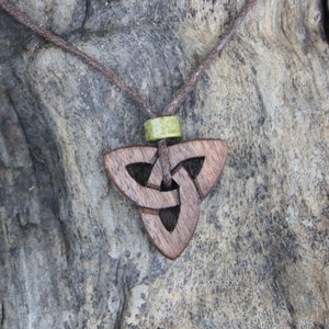Walnut Irish Knot Necklace, Celtic Knot Pendant Handmade In Ireland, Perfect Gift For Men, Carved Triquetra Necklace, Celtic Wood Necklace