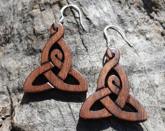Wooden Mother And Child Knot Earrings: Hand-carved Walnut Celtic Motherhood Earrings