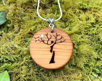 Hand-carved Wooden Tree Necklace, Unique Pagan Celtic Tree Of Life Pendant Carved In Irish Yew Wood, Spirits Of Nature Tree Jewelry