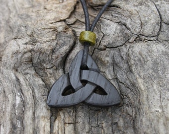 Irish Bog Oak Celtic Knot Necklace: Hand-carved 5000 Year Old Bog Wood Trinity Pendant -- U.S Tariffs Included In Shipping --