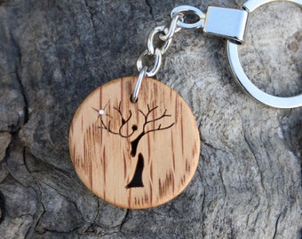 Portachiavi a forma di albero in legno intagliato a mano: portachiavi a forma di quercia irlandese, prodotto in Irlanda