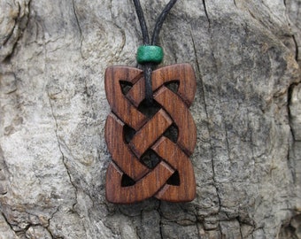 Hand-carved Walnut Irish Knot Wooden Necklace, Eternity Celtic Pendant, Unique Wood Jewelry For Men, Gift From Ireland