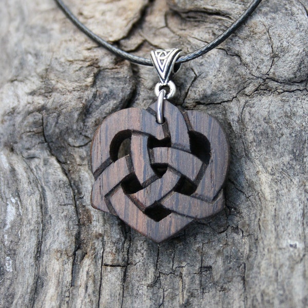 5000 Year Old Irish Bog Oak Celtic Heart Pendant, Hand-carved Black Oak Celtic Necklace, Unique Bog Wood Jewelry From Ireland, Pagan Jewelry