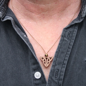 Irish Elm Wood Celtic Amulet, Hand Carved Celtic Knot Pendant, Perfect Gift For Men, Handmade Celtic Wood Necklace For Him