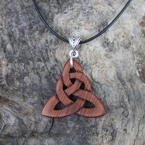 Irish Bog Yew Hand-carved Trinity Knot Celtic Wood Pendant, 6000 Year Old Bog Wood Celtic Knot Necklace, Unique Wood Gift Of Ireland
