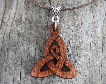 Handcarved Mahogany Celtic Knot Mother Child Pendant: Irish Jewelry Gift