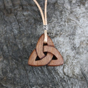 Willow Wood Trinity Knot Necklace, Small Celtic Knot Pendant, Handcarved Triquetra Necklace Made In Ireland, Perfect 9th Anniversary Gift