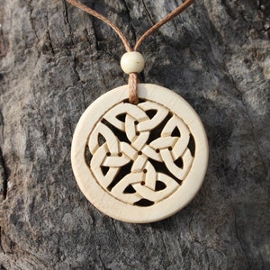 Hand Carved Celtic Knot Pendant, Unique Eternity Knot Necklace, Irish Holly Celtic Wood Pendant, Handmade In Ireland