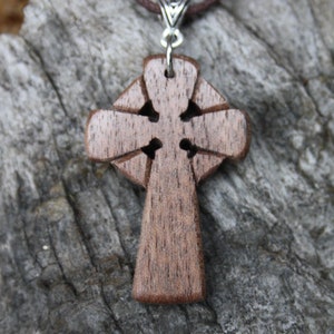 Irish Celtic Cross Wooden Pendant, Hand-carved Walnut Wood Celtic Cross Necklace, Perfect Gift For Men, Hand Made In Ireland